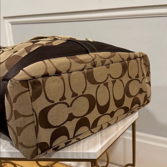 Coach Signature Stripe Baby Diaper Work Travel Large Canvas Brown Tote - Picture 9 of 17